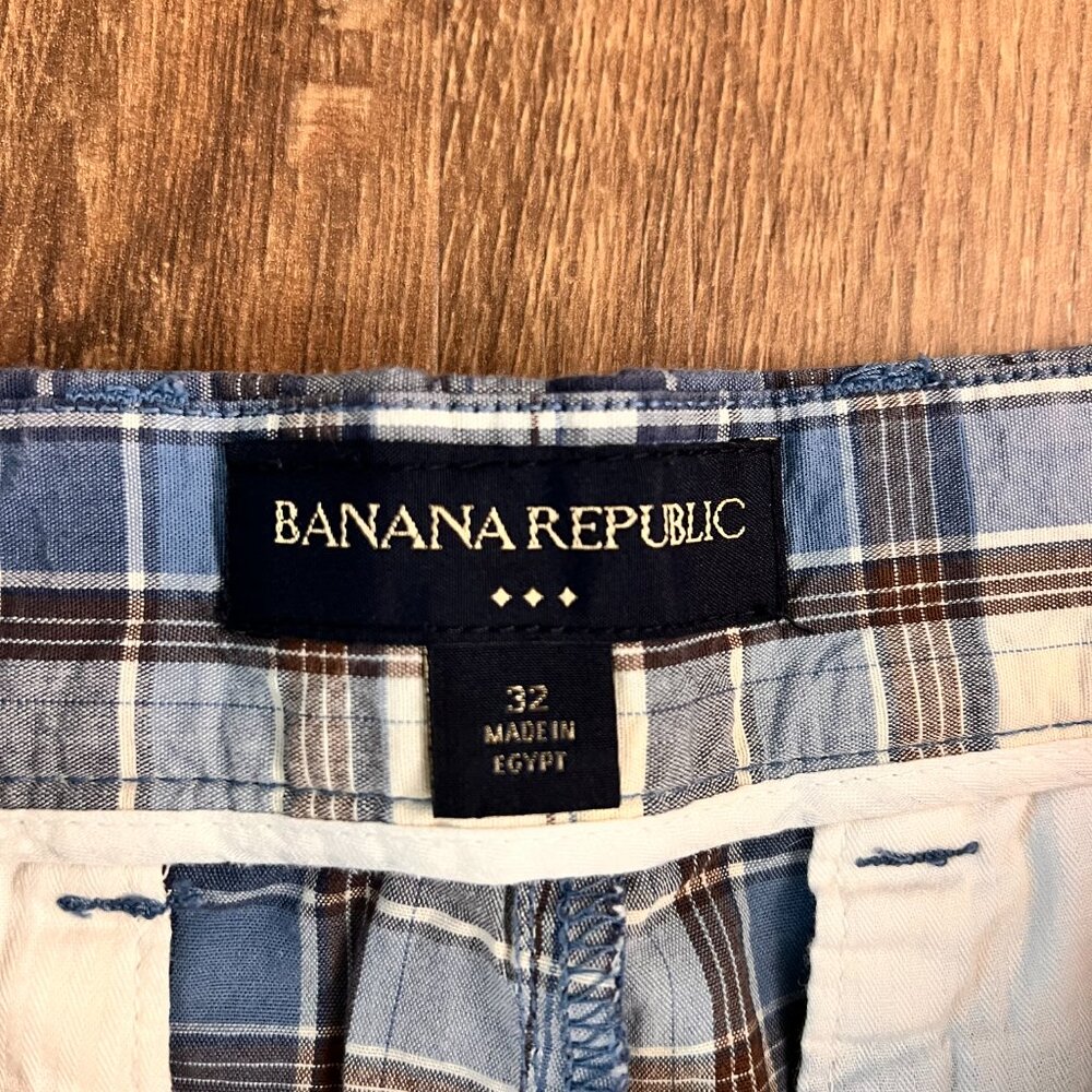 Banana Republic Blue and Brown Plaid Shorts Sz 32 - Picture 4 of 9
